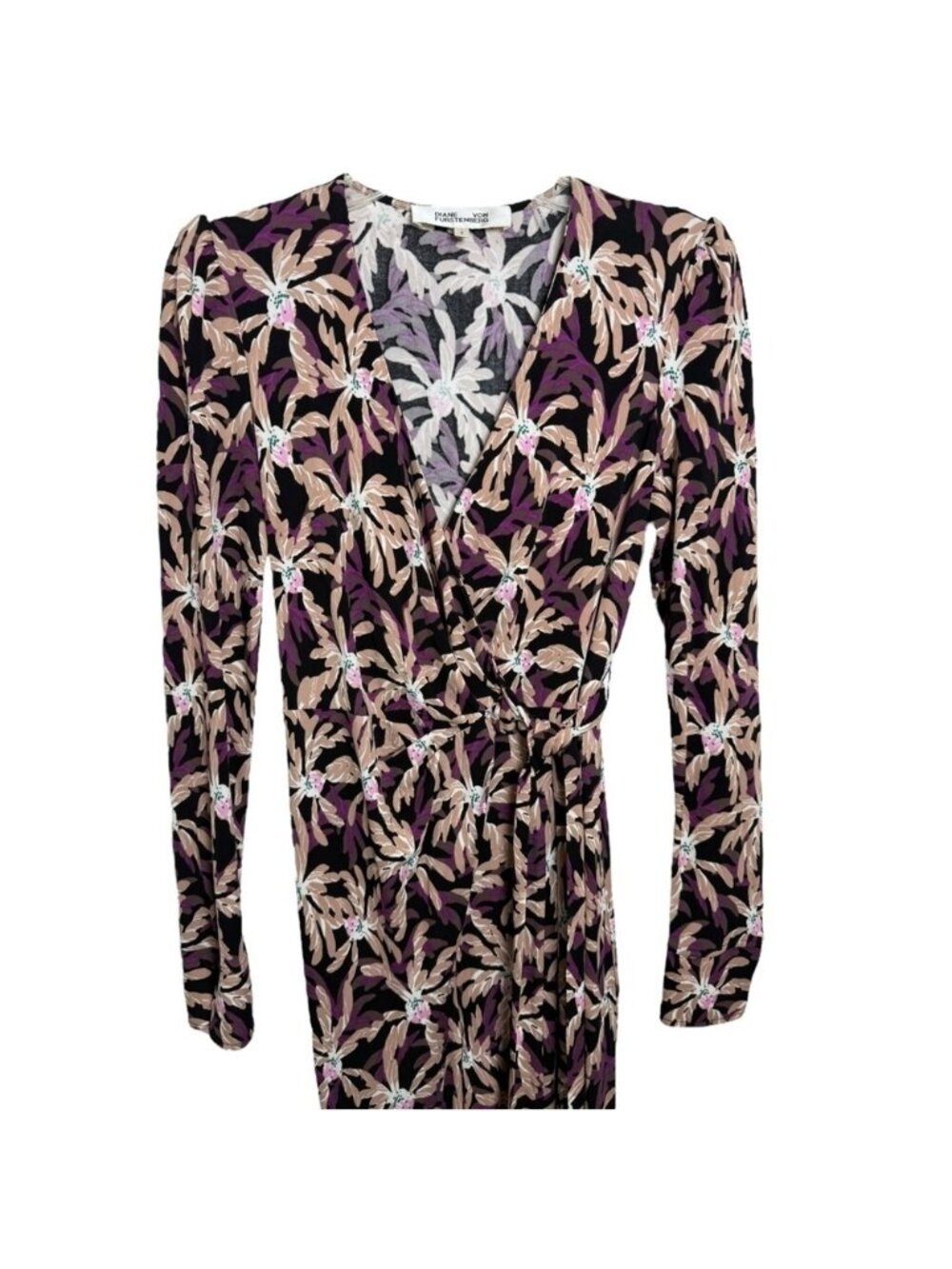 Diane Von Furstenberg Seoul Printed Wrap Jumpsuit Sz 4 Purple Tropical One Piece - Picture 6 of 10